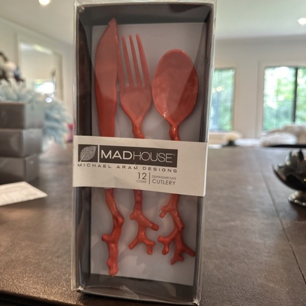 New Madhouse Michael Aram Orange Coral 12 -Count Plastic Flatware - 1 Box